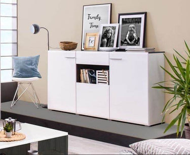 Elegant Royce White Sideboard with Three Doors and Generous Storage - UK Luxury Furniture